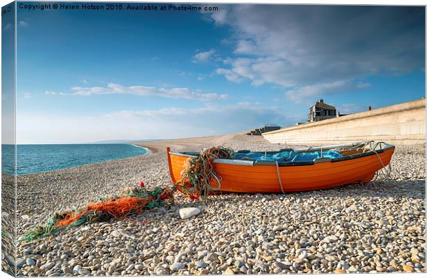 Fishing Boat on Chesil Beach Canvas Print by Helen Hotson