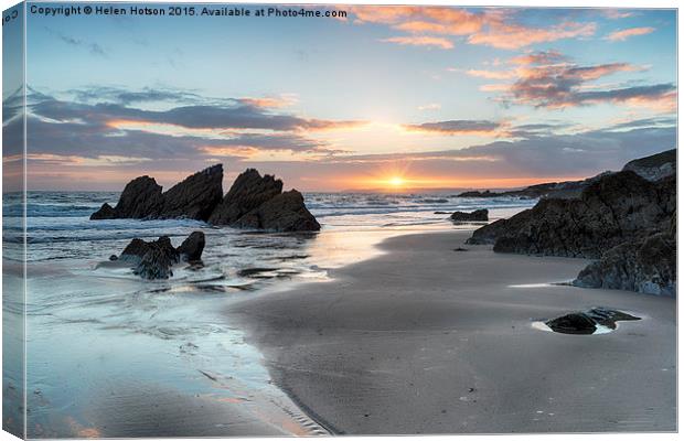 Sunset over Whitsand Bay Canvas Print by Helen Hotson