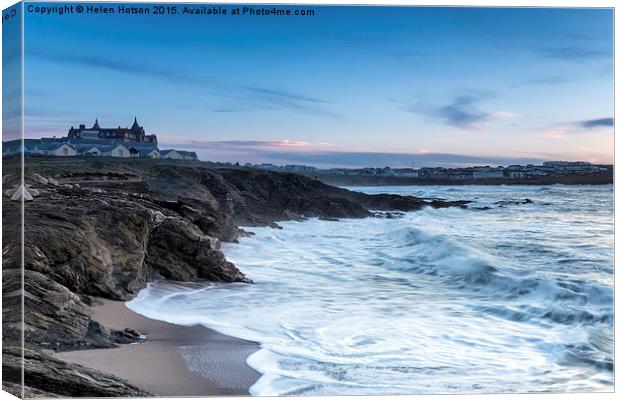 Stormy Seas at Newquay Canvas Print by Helen Hotson