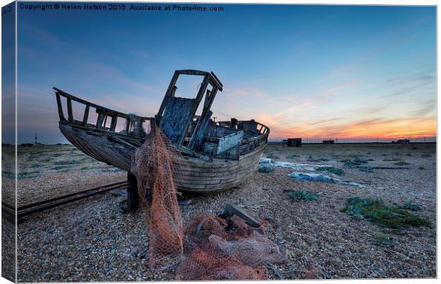 Old Boat at Dungeness Canvas Print by Helen Hotson