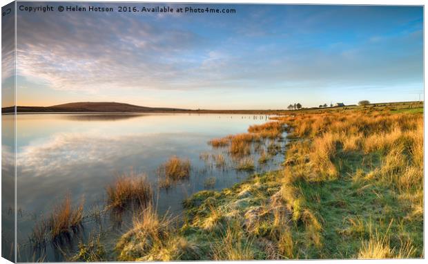 Sunrise at Dozmary Pool Canvas Print by Helen Hotson