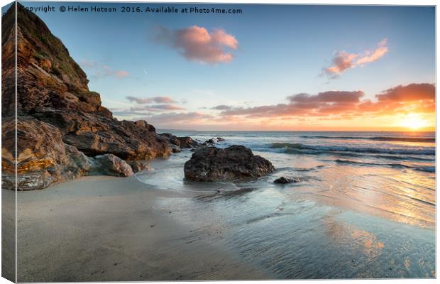 Stunning Sunrise at Pentewan in Cornwall Canvas Print by Helen Hotson