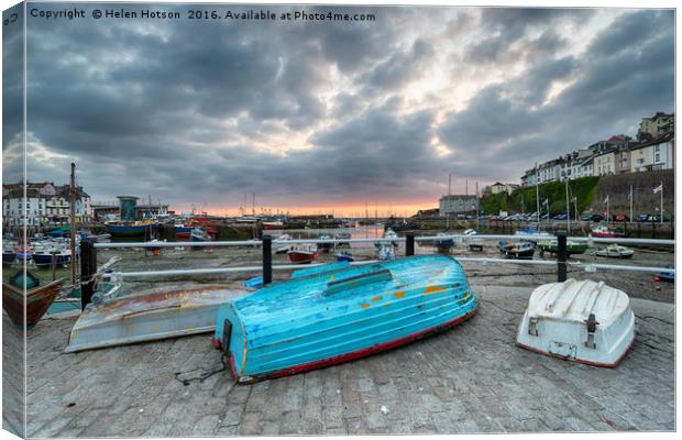 Sunrise over Brixham Harbour Canvas Print by Helen Hotson