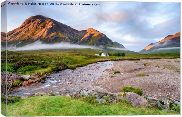 Cottage in the Mountains Canvas Print by Helen Hotson