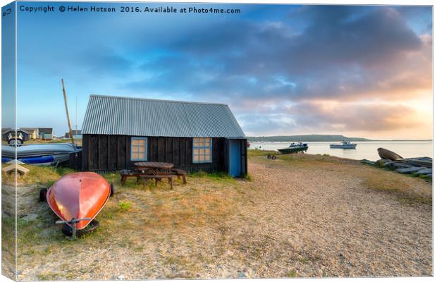 Boat Sheds at Hengistbury Head Canvas Print by Helen Hotson