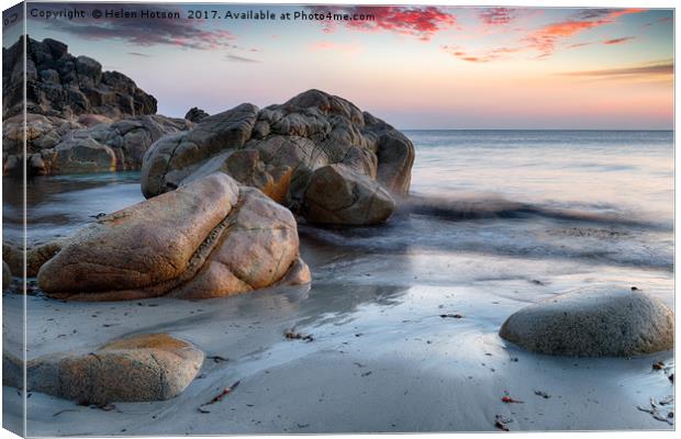 Boulders at Porth Nanven Canvas Print by Helen Hotson