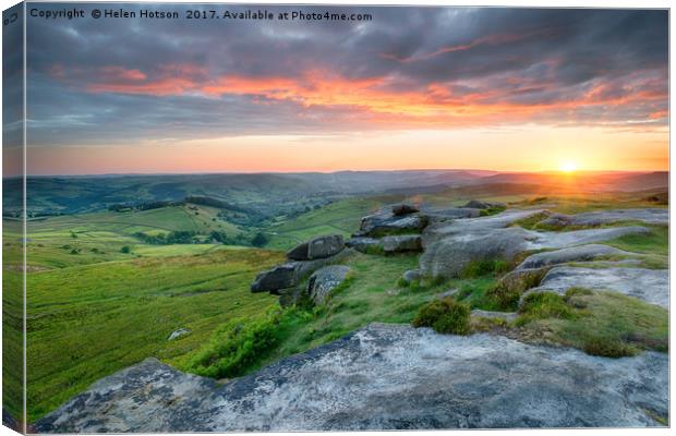 Dramatic Sunset over Higger Tor Canvas Print by Helen Hotson