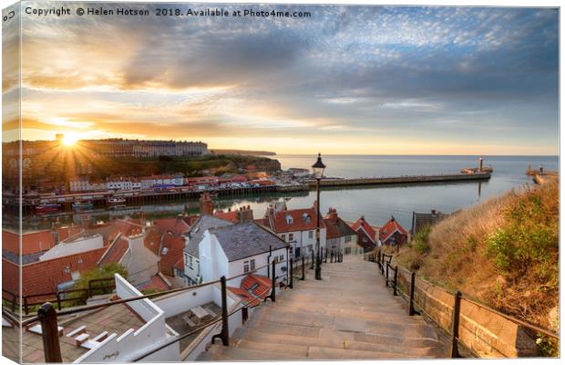 Sunset over Whitby in Yorkshire Canvas Print by Helen Hotson