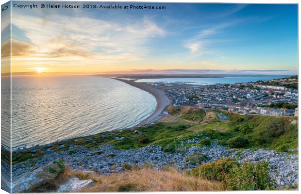 Sunset on the Isle of Portland in Dorset Canvas Print by Helen Hotson