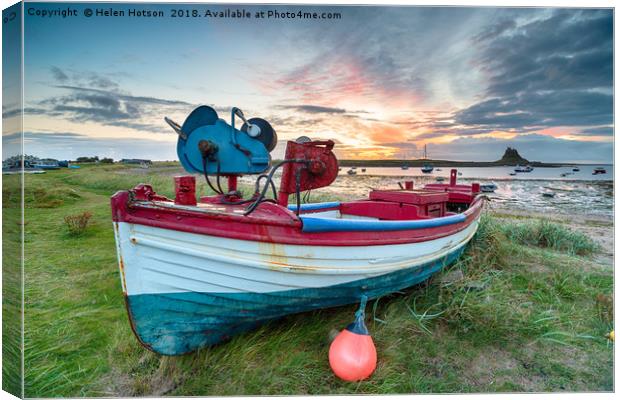 Fishing Boats at Lindisfarne Harbour Canvas Print by Helen Hotson