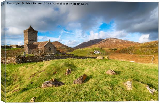 St Clement's Church in Rodel  Canvas Print by Helen Hotson