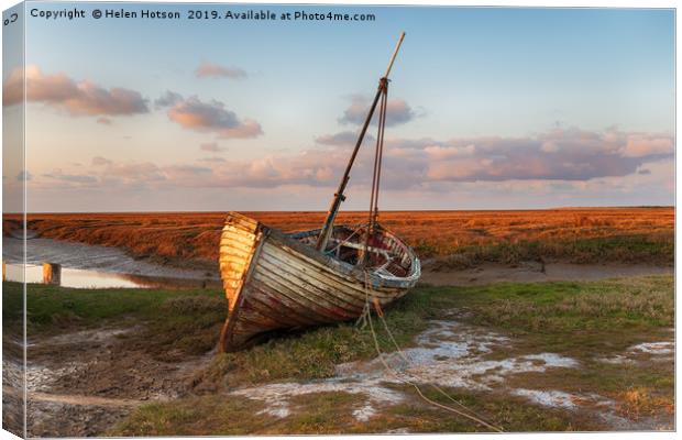 Fishing Boat at Thornham in Norfolk Canvas Print by Helen Hotson