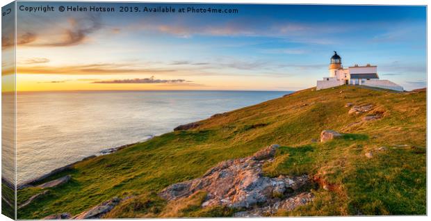 Sunset at Stoer head lighthouse in Scotland Canvas Print by Helen Hotson