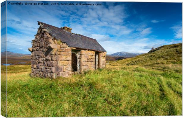 An old bothy at Elphin in Scotland Canvas Print by Helen Hotson