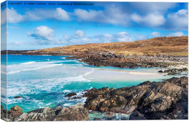 The rugged coastline at Mealista on the Isle of Le Canvas Print by Helen Hotson