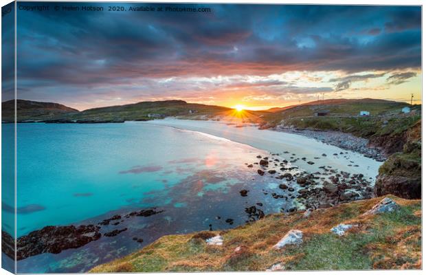 Sunset over the beach at Hushinish on the Isle of  Canvas Print by Helen Hotson