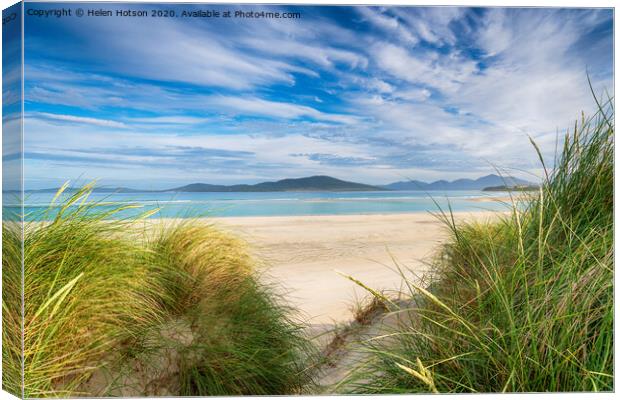 Sand dunes at Seilebost beach on the Isle of Harris  Canvas Print by Helen Hotson