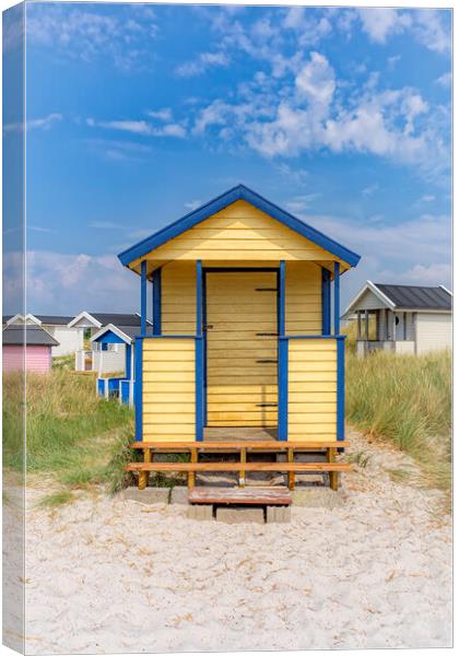 Skanor Beach Hut in Blue and Yellow Canvas Print by Antony McAulay