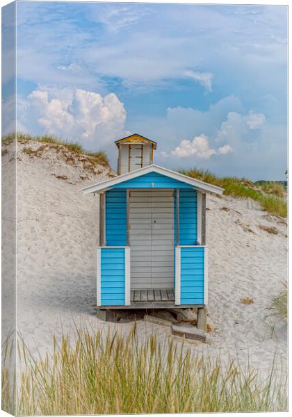 Skanor Beach Hut in Sky Blue Canvas Print by Antony McAulay