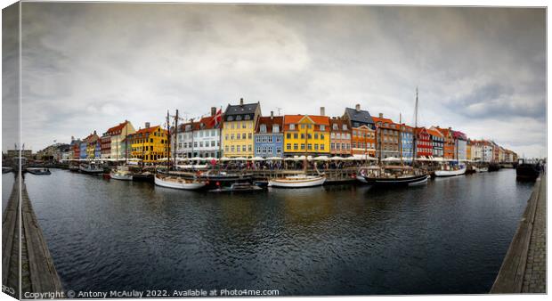 Copenhagen Nyhavn District Panorama Canvas Print by Antony McAulay