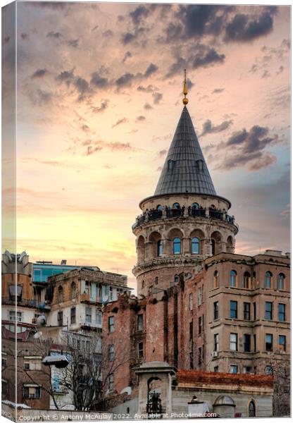 Istanbul Galata Tower at Sunset Canvas Print by Antony McAulay