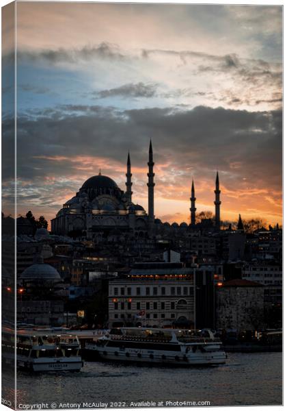 Istanbul Suleymaniye Mosque at Sunset Canvas Print by Antony McAulay