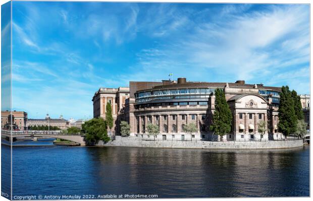Stockholms Parliament Building Classic View Canvas Print by Antony McAulay