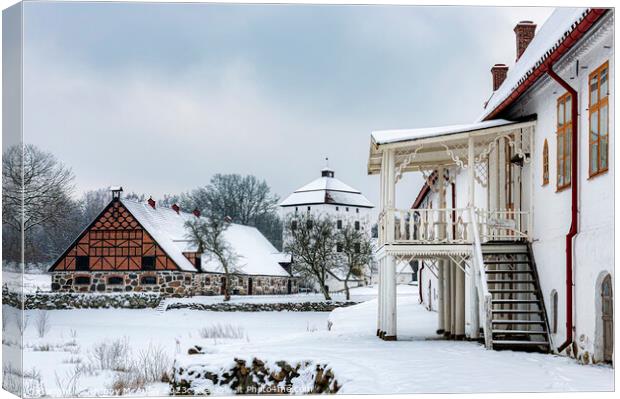 Hovdala Castle Buildings in Winter Canvas Print by Antony McAulay