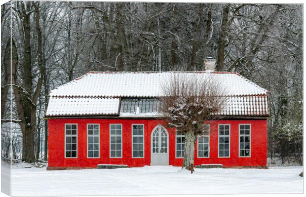 Hovdala Castle Orangery in Winter Canvas Print by Antony McAulay