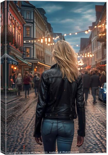 AI Generated Blonde in the City Walking Away. Canvas Print by Antony McAulay