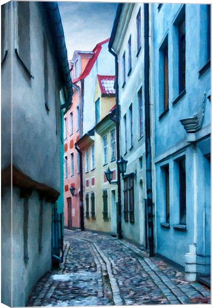 Riga Narrow Street Painting Canvas Print by Antony McAulay