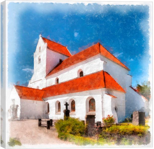 Dalby Kloster Digital Watercolor Painting Canvas Print by Antony McAulay