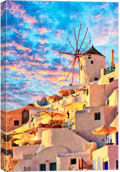 Santorini Windmill at Oia Digital Painting Canvas Print by Antony McAulay