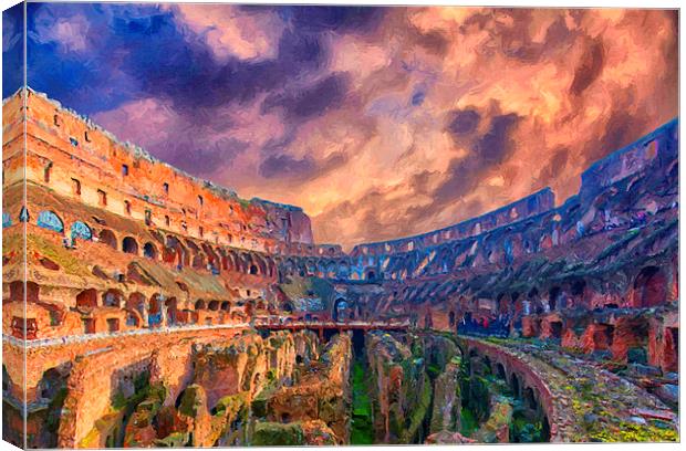 Rome Colosseum Interior Digital Painting Canvas Print by Antony McAulay
