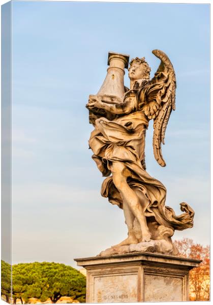 Rome Angel Statue on Bridge Canvas Print by Antony McAulay