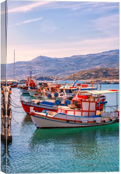 Sitia Seafront berthed boats Canvas Print by Antony McAulay