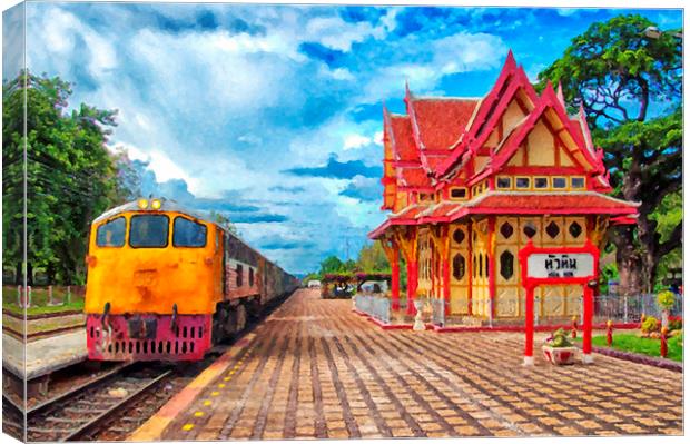 Hua Hin Train Station Digital Painting Canvas Print by Antony McAulay