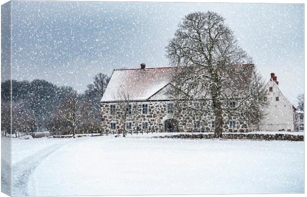 Hovdala Castle Main house in Winter Canvas Print by Antony McAulay