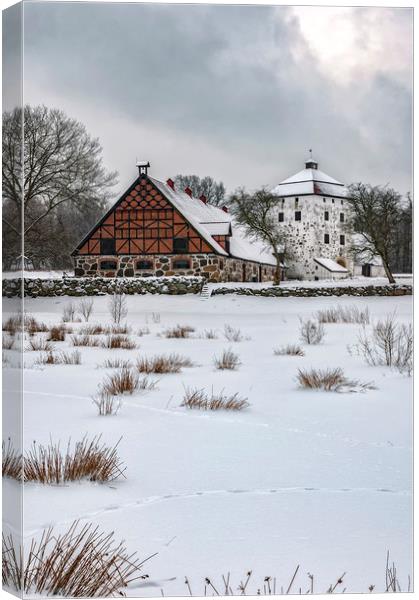 Hovdala Castle Gardens in Winter Canvas Print by Antony McAulay