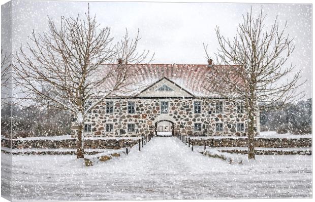 Hovdala Castle Main house in Winter Canvas Print by Antony McAulay