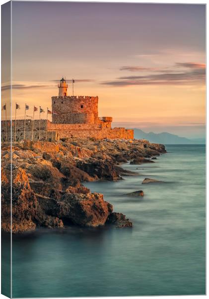 Rhodes Fort of St Nicholas and Lighthouse Canvas Print by Antony McAulay