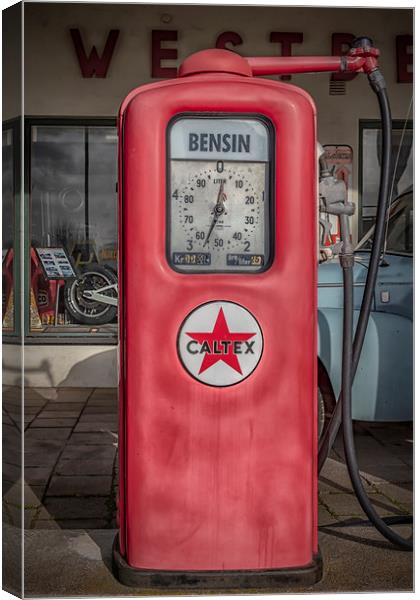 Retro Petrol Pump and Garage Canvas Print by Antony McAulay