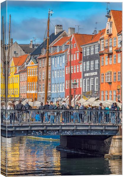 Copenhagen Nyhavn District Tourists Selfie Bridge Canvas Print by Antony McAulay