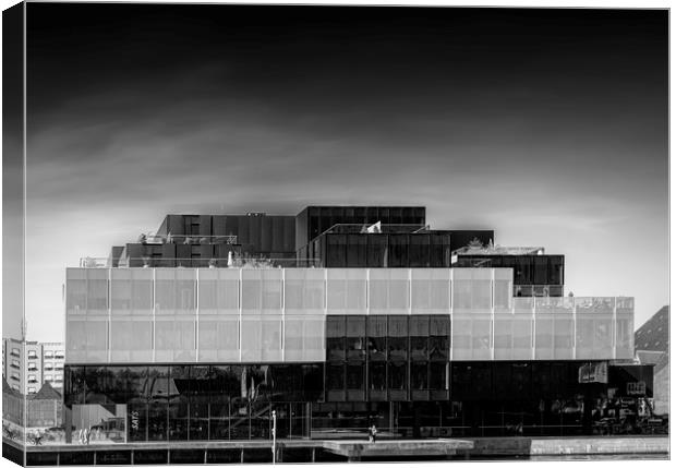 Copenhagen Blox Building Facade Mono Canvas Print by Antony McAulay