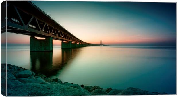 Oresunds Bridge at Sundown Panorama Canvas Print by Antony McAulay