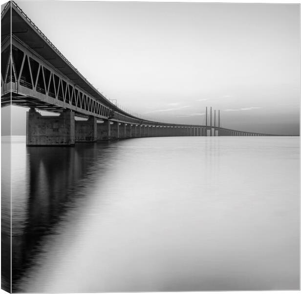 Oresunds Bridge at Sunset in Black and White Canvas Print by Antony McAulay