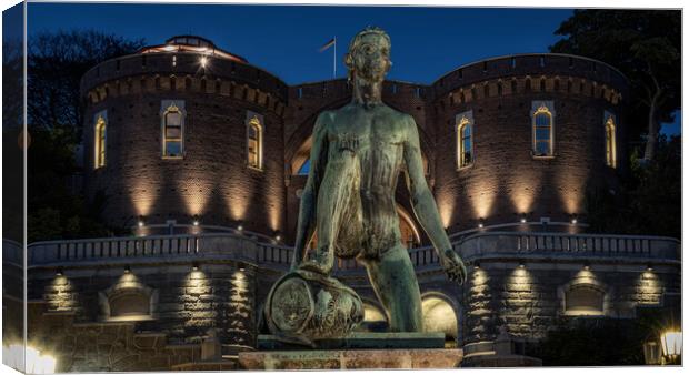 Helsingborg Boy David Statue at Night Canvas Print by Antony McAulay