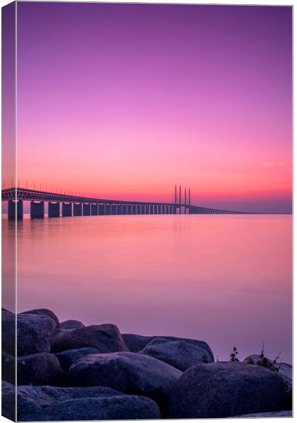 Oresunds Bridge at a Purple Haze Sunset Canvas Print by Antony McAulay