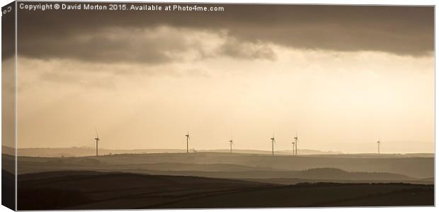  Fullabrook Windfarm Silhouetted Against the Morni Canvas Print by David Morton