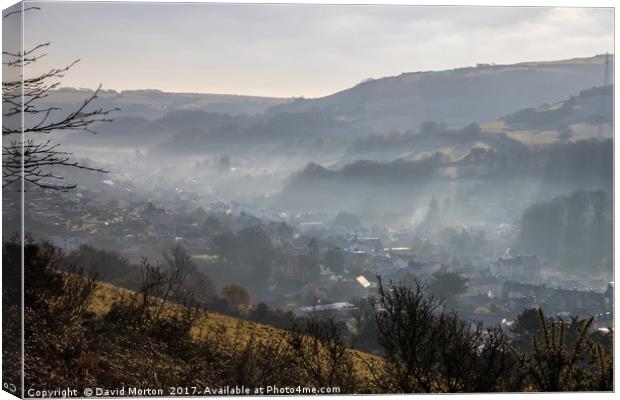 Coombe Martin on a Misty Morning Canvas Print by David Morton
